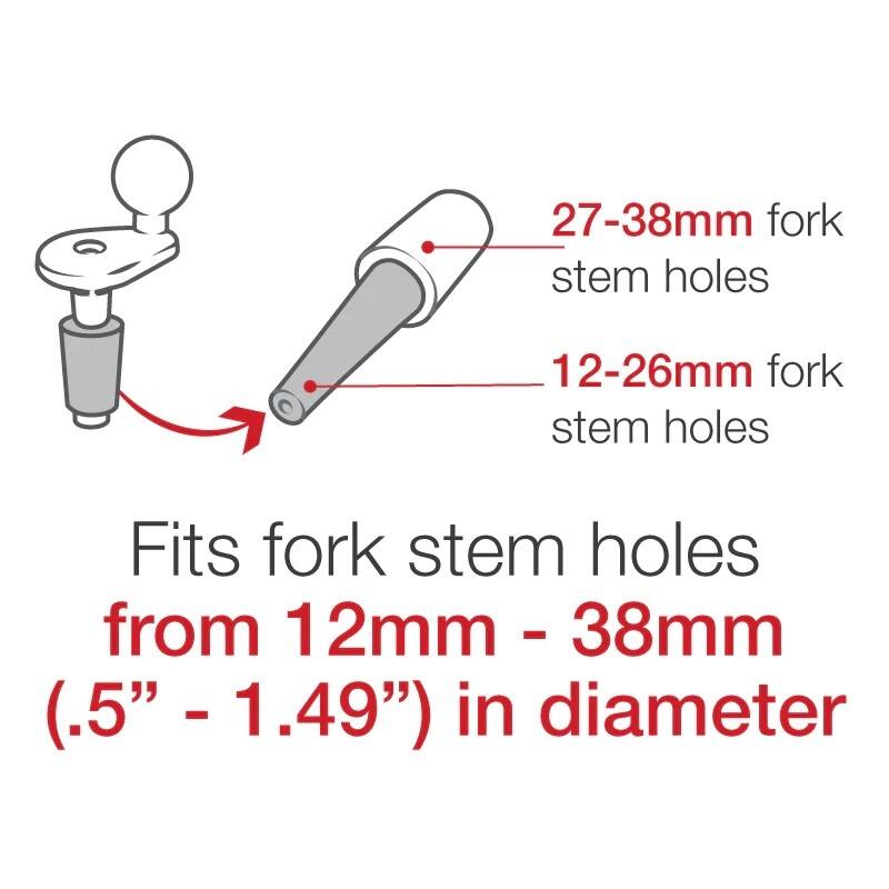 RAM-B-342U RAM® X-Grip® Motorcycle Fork Stem Base dimensions