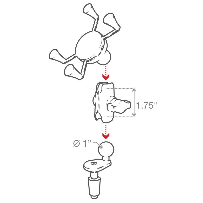 RAM-B-176-A-UN7U RAM® X-Grip® Phone Holder with Motorcycle Fork Stem Base - dimensions