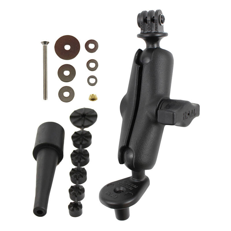 RAM-B-176-GOP1U RAM® Motorcycle Fork Stem Mount with Universal Action Camera Adaptor components