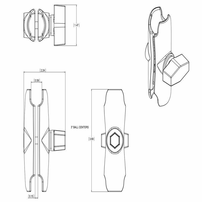 RAM-B-201U medium length B series arm dimensions