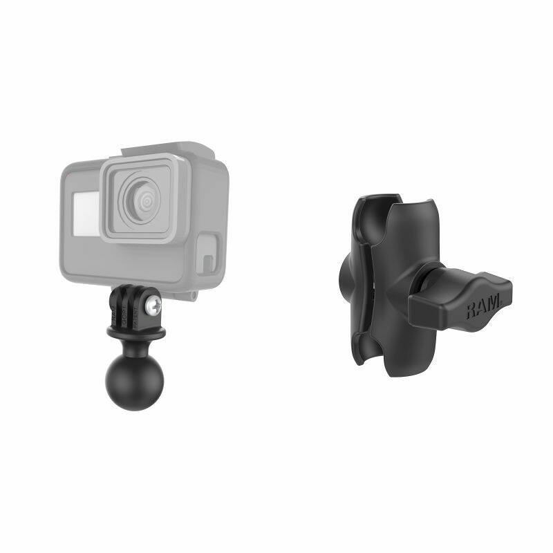RAM-B-202-GOP1-201U-A RAM® Short Double Socket Arm with Universal Action Camera Adapter