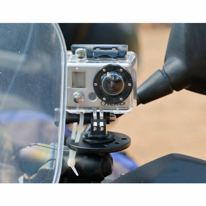 RAM-B-202AU Camera Mount (1/4"-20 Threaded Stud) with GoPro on motorcycle