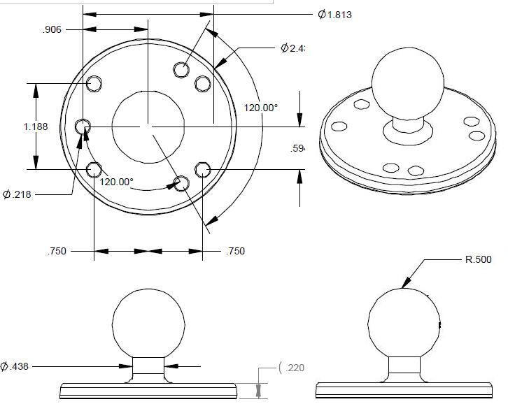 RAM-B-202U round plate dimensions