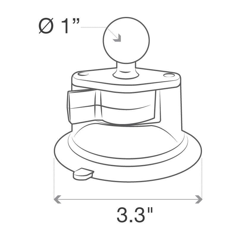 RAP-B-224-1U RAM® Twist-Lock™ Composite Suction Cup Base with Ball - dimensions