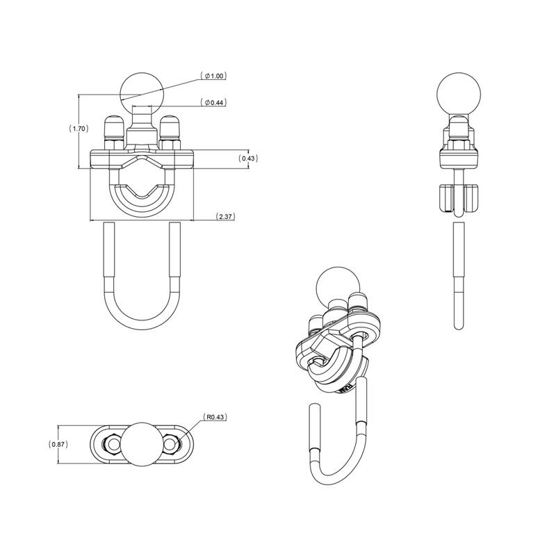 ram-b-231zu U-bolt base dimensions