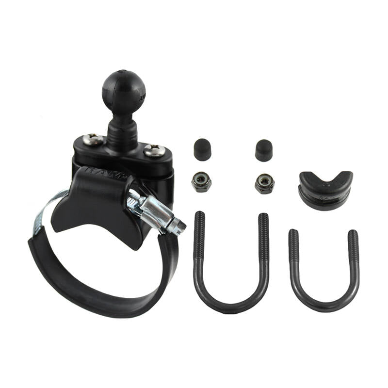 RAM-B-231Z-2U RAM Rail Base with Zinc Coated U-Bolt, ATV/UTV Strap & 1" Ball for Rails to 80mm / 3.15" in Diameter