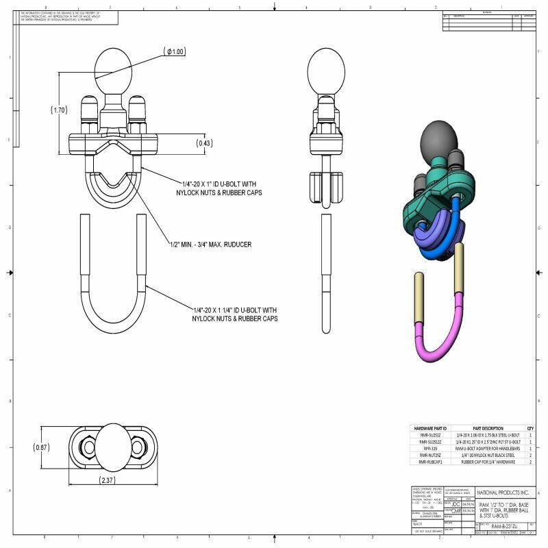 RAM-B-231ZU RAM® Handlebar U-Bolt base - dimensions