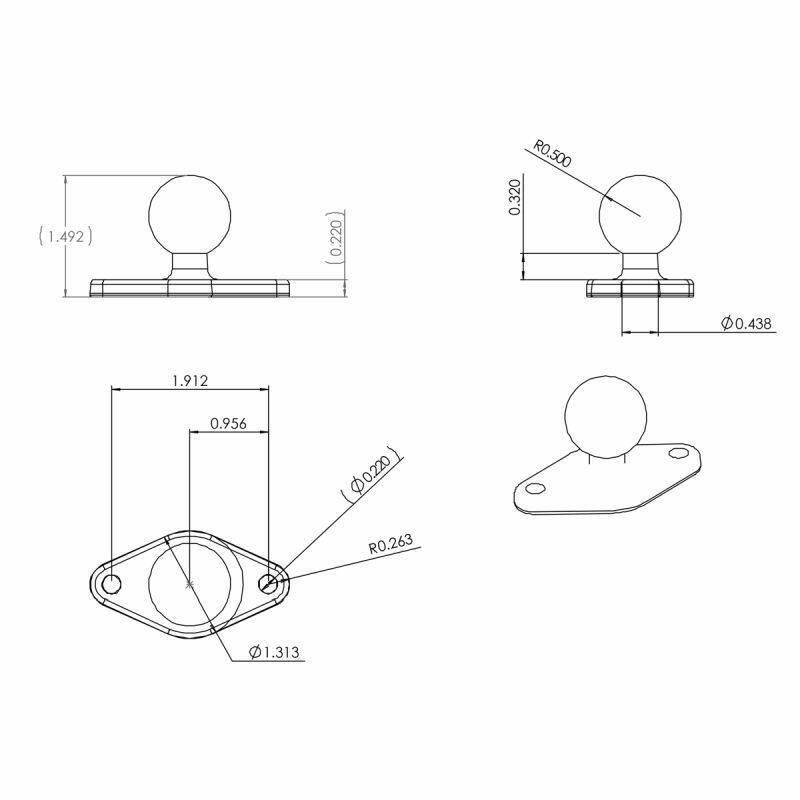 RAM Wheelchair Ball Base - B Series 1" ball