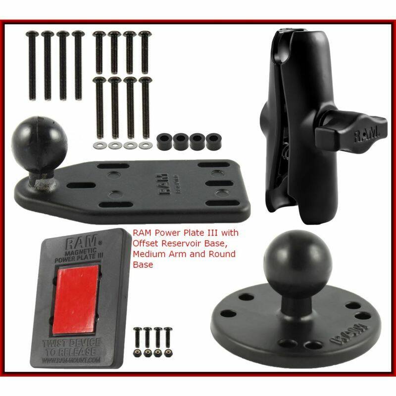 RAM-B-300-346-202-201U RAM Magnetic Power Plate™ III with Offset Reservoir Cover Base Mount components
