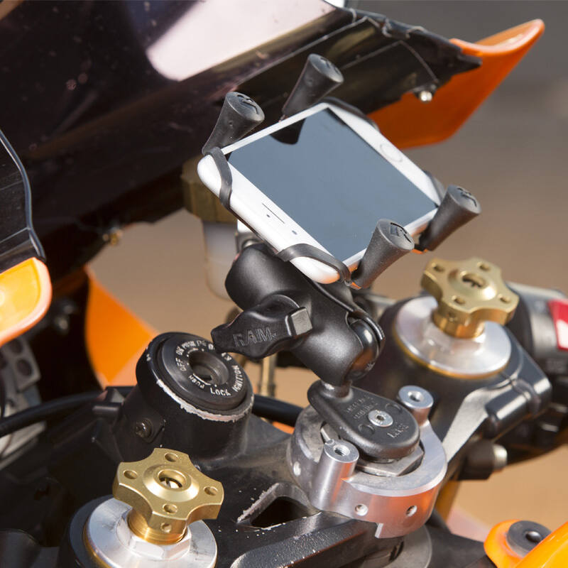 RAM-B-342U RAM® Motorcycle Fork Stem Ball Base intalled with X-Grip phone holder