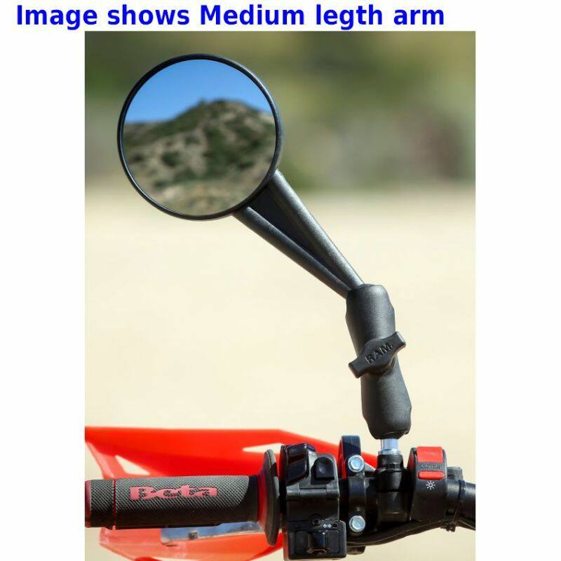 RAM Motorcycle Mirror Post 1" Ball Base with Long Arm -  M10 X 1.5" Thread