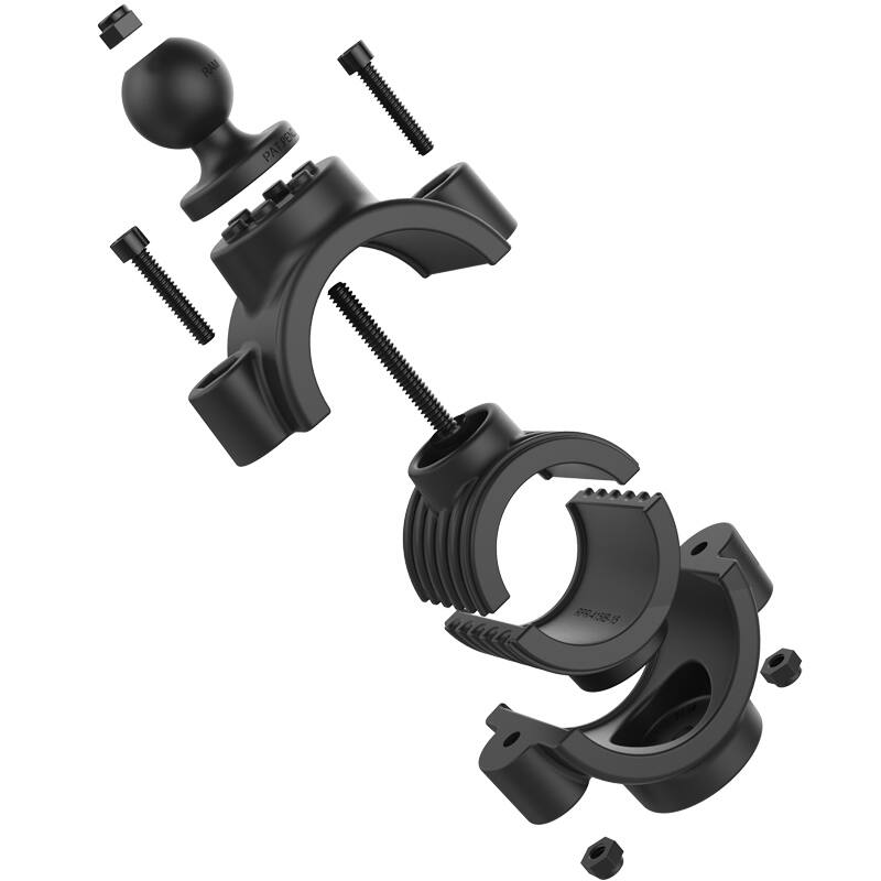 RAM-B-351-415-15-2U RAM® Torque™ 38-51mm Diameter Rail Base with 1" Ball. expanded showing all components