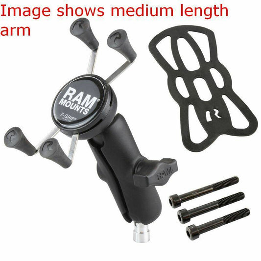 RAM-B-367-A-UN7U RAM® X-Grip® Phone Mount with Motorcycle Handlebar Clamp Base - short arm