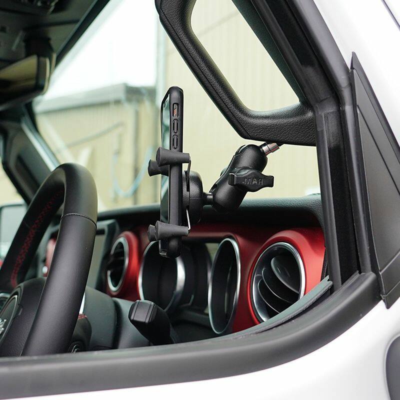 RAM-B-367B-UN7U RAM® X-Grip® Phone Mount with Grab Handle Base installed with phone
