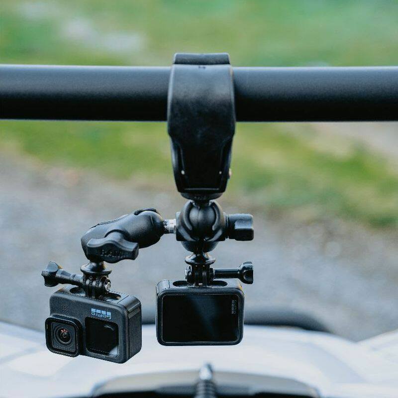 RAM-B-400-A-273-GOP1U dual Go Pro mount on roll bar with tough claw base