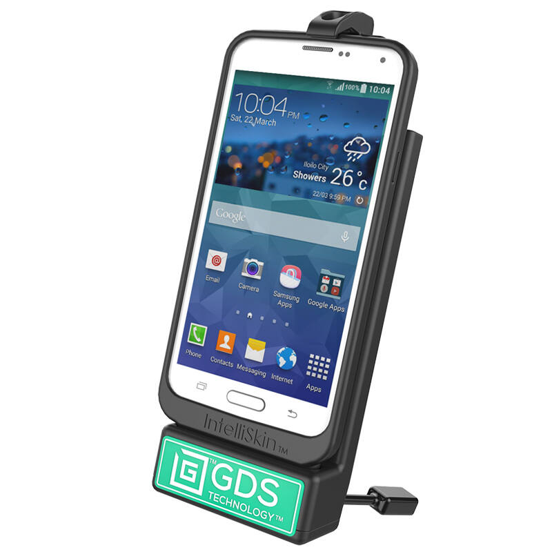 RAP-SB-180-GDS-DOCK-V1U GDS® Powered Phone Dock with RAM® Lil Buddy™ Adhesive Dash Mount with phone