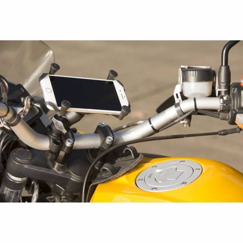 RAM-B-408-112-15-A-UN10 RAM® X-Grip® Large Phone Mount with RAM® Torque™ Large Rail Base and short arm on bike
