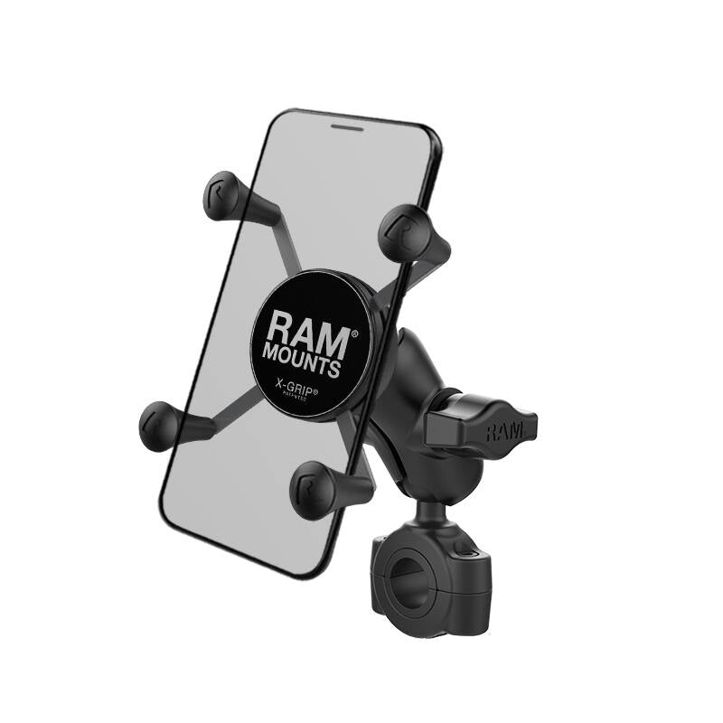 RAM-B-408-75-1-A-UN7U RAM® X-Grip® Phone Mount with RAM® Torque™ Medium Rail Base - Short arm - with clear phone