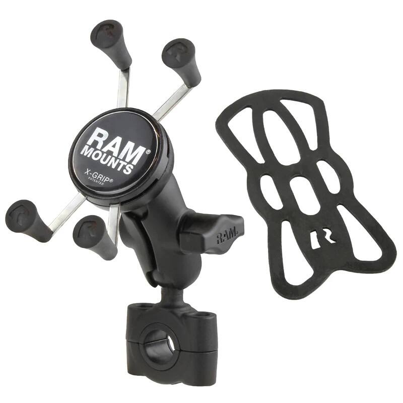 RAM-B-408-75-1-A-UN7U RAM® X-Grip® Phone Mount with RAM® Torque™ Medium Rail Base - Short arm with tether