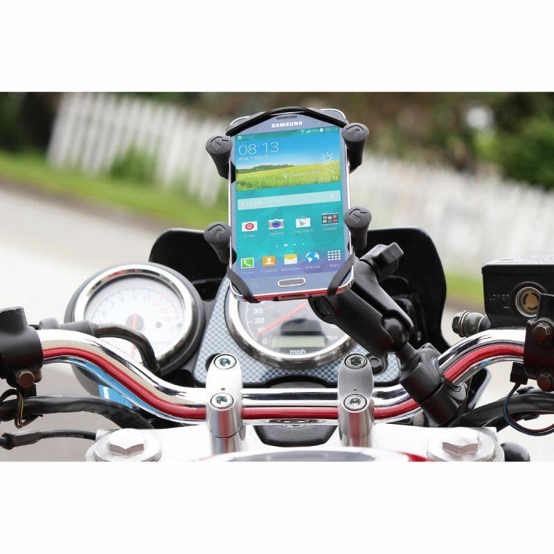RAM-B-408-75-1-UN7U RAM® X-Grip® Phone Mount with RAM® Torque™ Medium Rail Base - Medium Arm on motorcycle