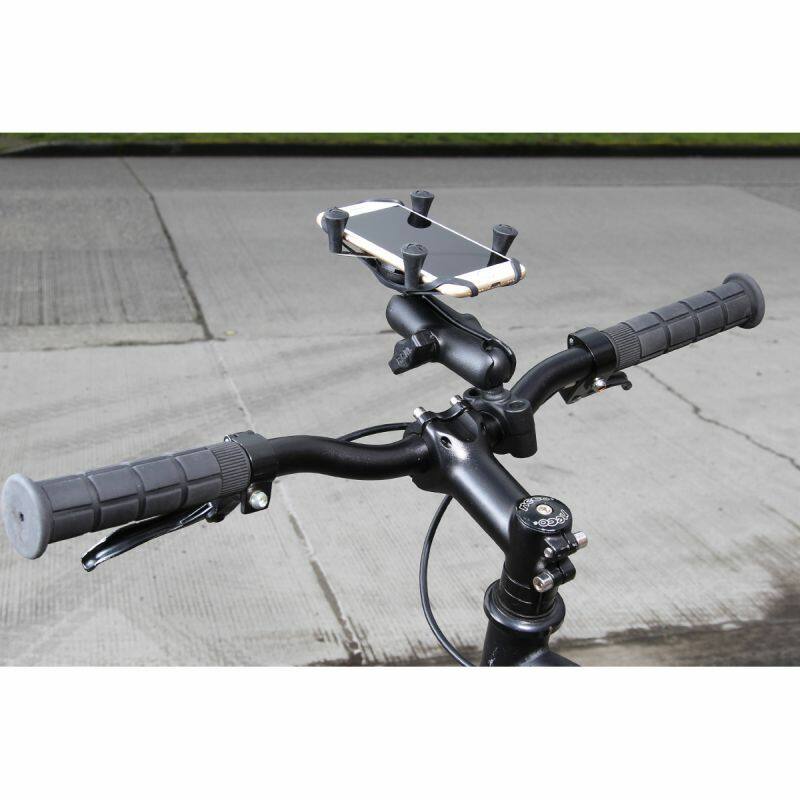 RAM-B-408-75-1-UN7U RAM® X-Grip® Phone Mount with RAM® Torque™ Medium Rail Base - Medium Arm on bicycle