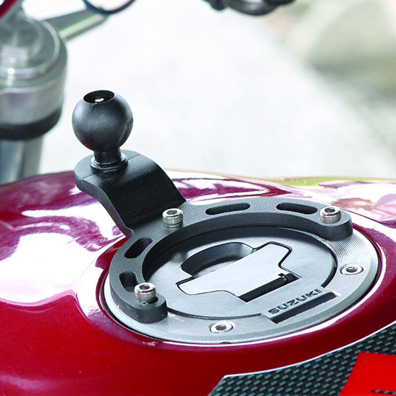 RAM-B-410U RAM® Small Gas / Fuel Tank Ball Base for Motorcycles installed