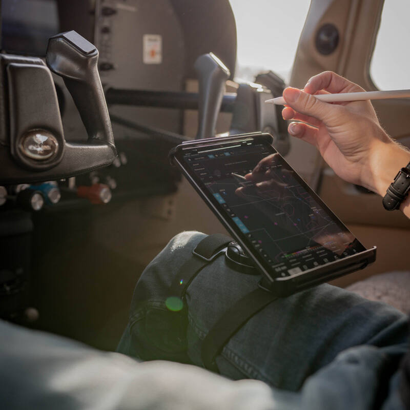 RAM tilting knee-board mount in cockpit