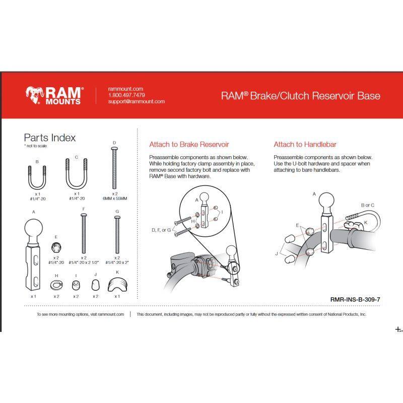 RAM Motorcycle Brake/Clutch Clamp Base with 1" Ball