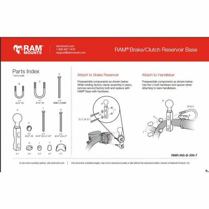 RAM Motorcycle Brake/Clutch Clamp / U-Bolt Mount with Diamond Base