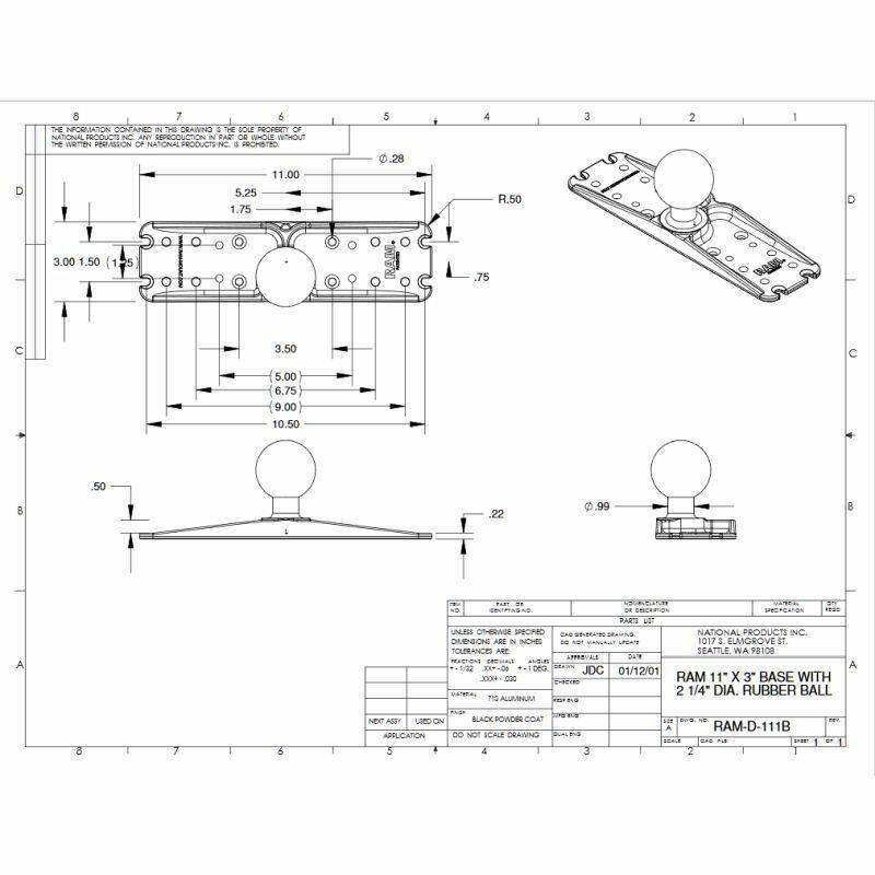 RAM-D-111BU RAM® Large Marine Electronics Plate hole dimensions