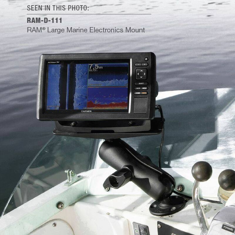 RAM-D-111U RAM® Large Marine Electronics Mount on boat with Garmin device
