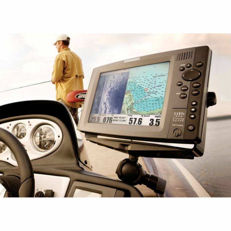 RAM-D-111U RAM® Large Marine Electronics Mount on boat with device