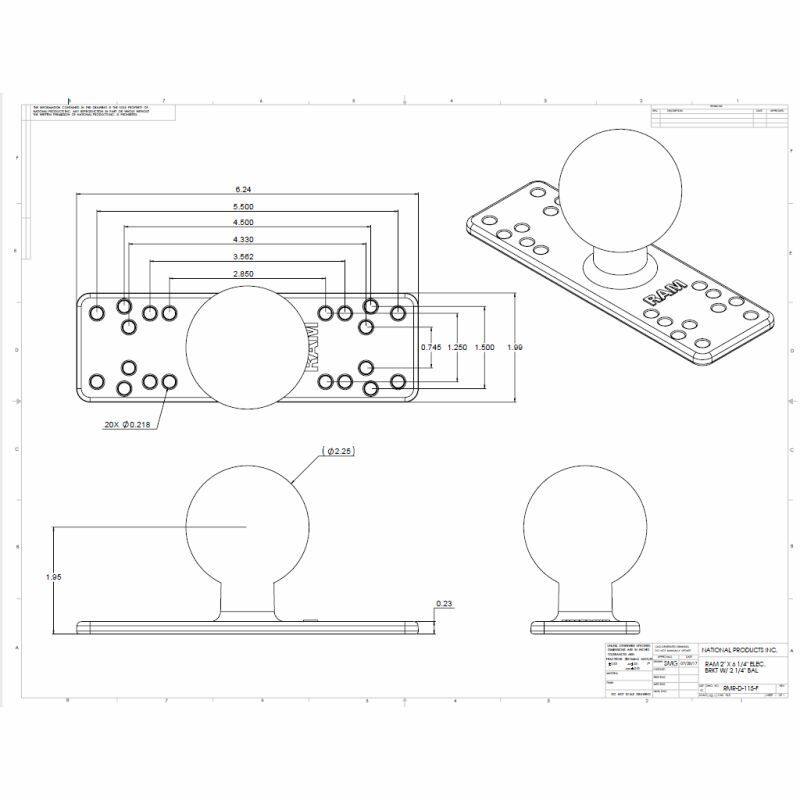 RAM-D-115BU RAM electronics base dimensions and hole patterns