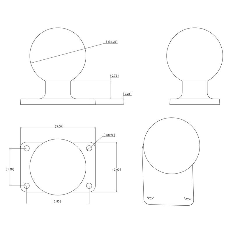 RAM-D-202U-23 RAM® Ball Base with 1.5" x 2.5" 4-Hole Pattern - D Size - drawing file and hole patterns