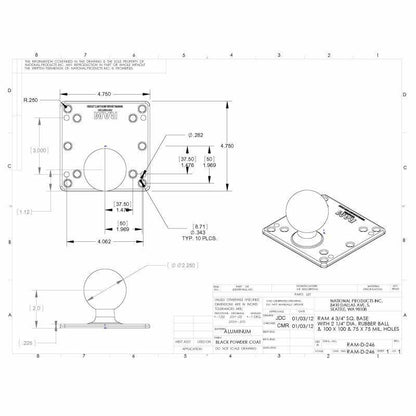 RAM Square VESA Base Plate - 121mm square - D Size with Arm and Round Base