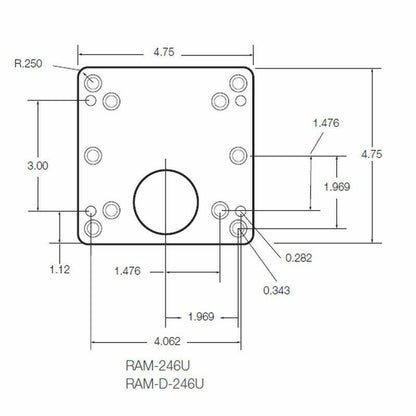 RAM Square VESA Base Plate - 121mm square - D Size with Arm and Round Base