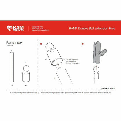 RAM Pipe Extension with Ball Ends & Double Socket Arm - 14" / 356mm - PVC