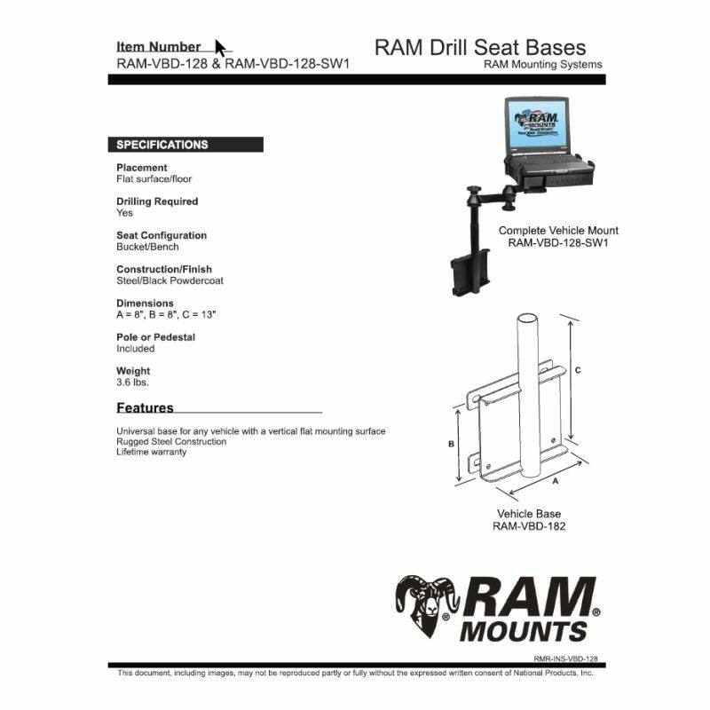 RAM-VBD-128 RAM® Universal Drill-Down Vertical Vehicle Base instructions