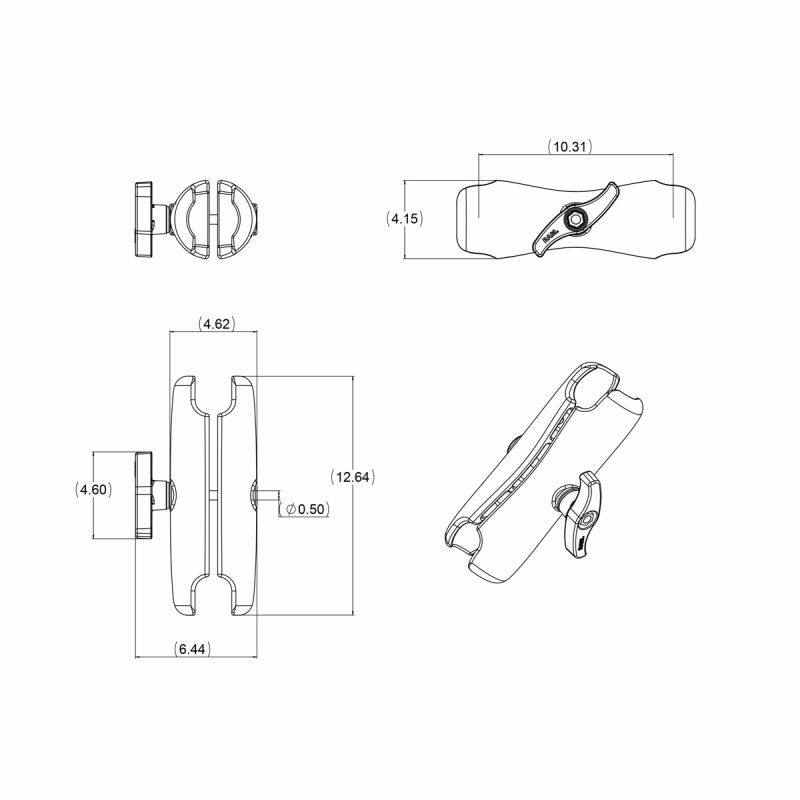 RAM-E-201U - RAM® Double Socket Arm - E Series - dimensions
