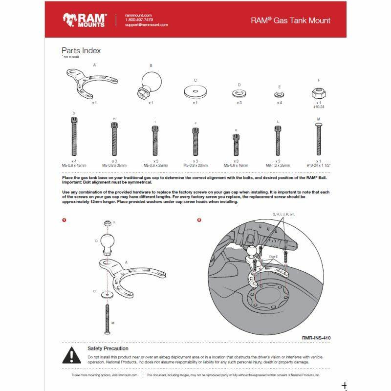 RAM-B-410U RAM® Small Gas / Fuel Tank Ball Base for Motorcycles installation