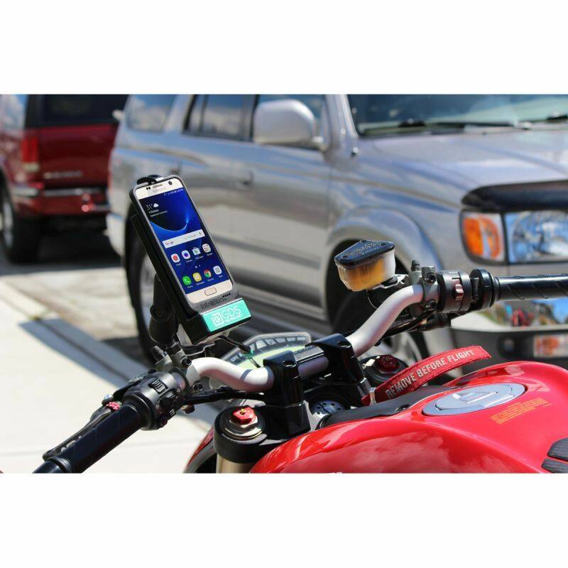RAM-GDS-SKIN-SAM22 IntelliSkin with GDS Technology for the Samsung Galaxy S7 mounted on motorcycle