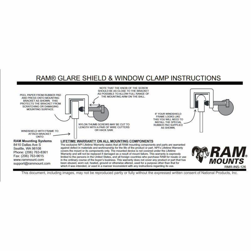 RAM Glareshield Clamp with Round Base & Short Arm