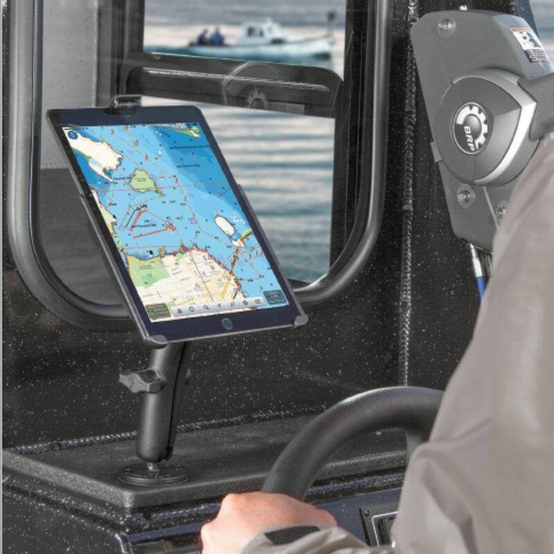 RAM-HOL-AP17U RAM EZ ROLL’R™ Model Specific Cradle for the Apple iPad with flat surface mount on boat