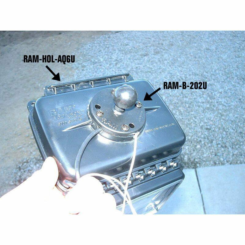 RAM-HOL-AQ6U RAM Sealed Enclosure Medium/Wide Size Aqua Box from rear with round base