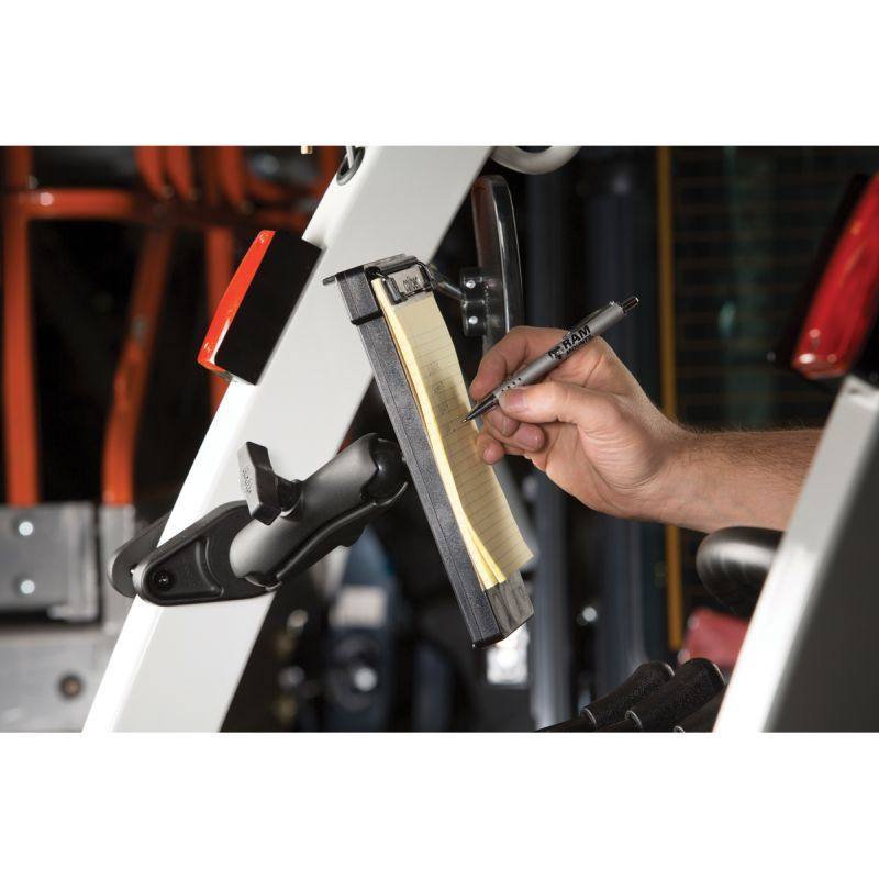 RAM-HOL-MP1U RAM® Multi-Pad™ Universal Notepad Holder installed on forklift