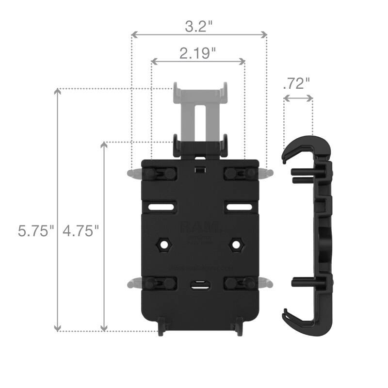 ram-hol-pd3u Quick-Grip phone holder dimensions