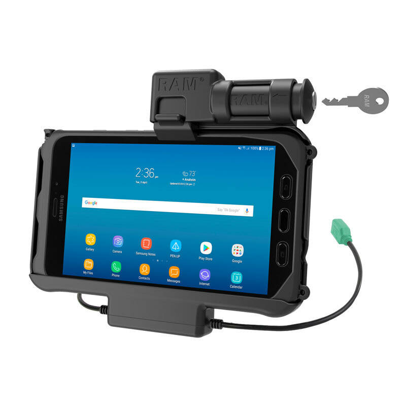 RAM-HOL-SAM58PDKLU RAM® Key Locking Power + Data Dock for Samsung Tab Active3 & Tab Active2 with locking key