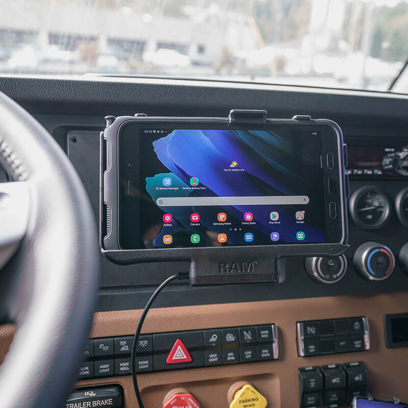 RAM-HOL-SAM60PU RAM® EZ-Roll'r™ Powered Cradle for Samsung Galaxy Tab Active 5, 3 and 2 - mounted in vehicle