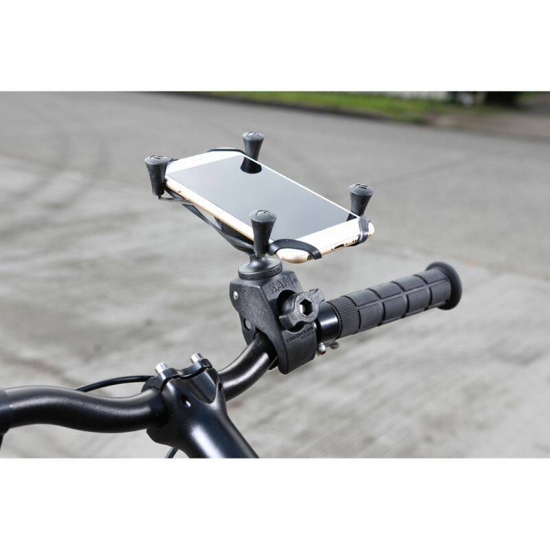 RAM X-Grip Universal Phablet Cradle with Tough-Claw Base (Small) on bicycle