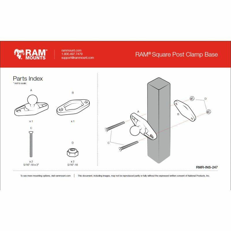 RAM Clamp Base - Square 76mm Post Base clamp with 1 inch (B Series) Ball